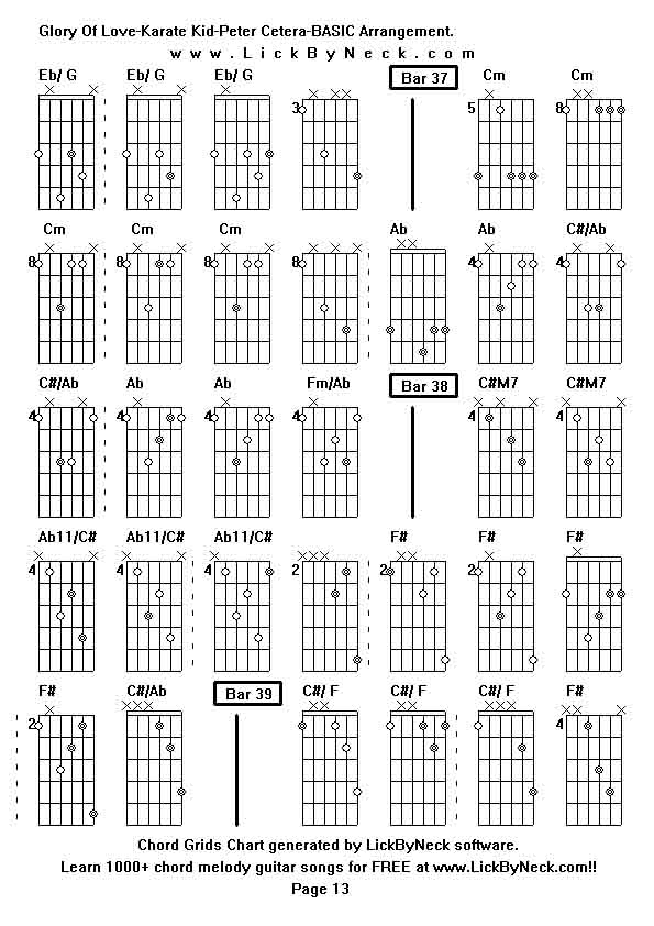 Chord Grids Chart of chord melody fingerstyle guitar song-Glory Of Love-Karate Kid-Peter Cetera-BASIC Arrangement,generated by LickByNeck software.